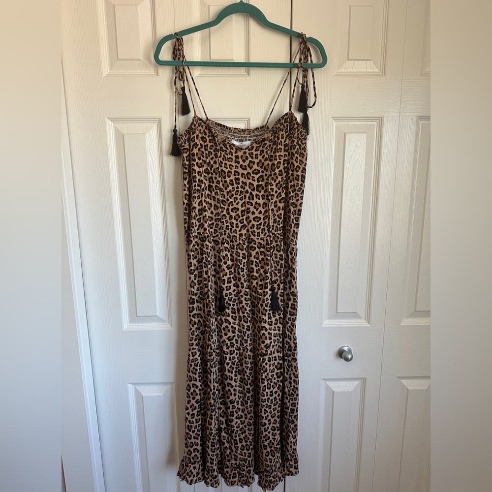CJLA Leopard Print Spaghetti Tie Strap Dress